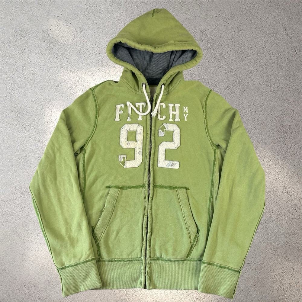 Vtg Y2K Abercrombie & Fitch Spellout Embroidered Muscle Distressed Zip Hoodie XL